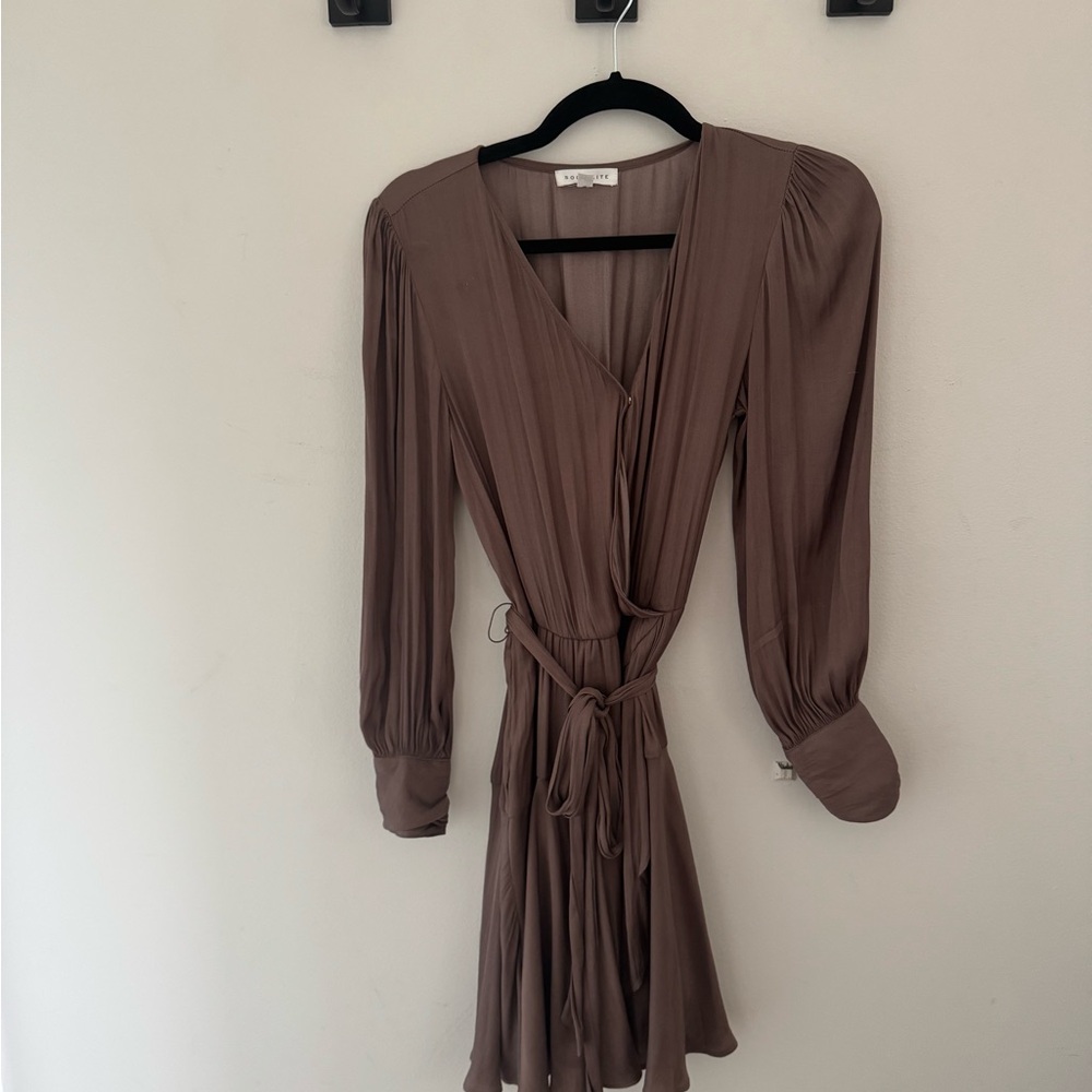 SocialLite Silk Mini Taupe Dress